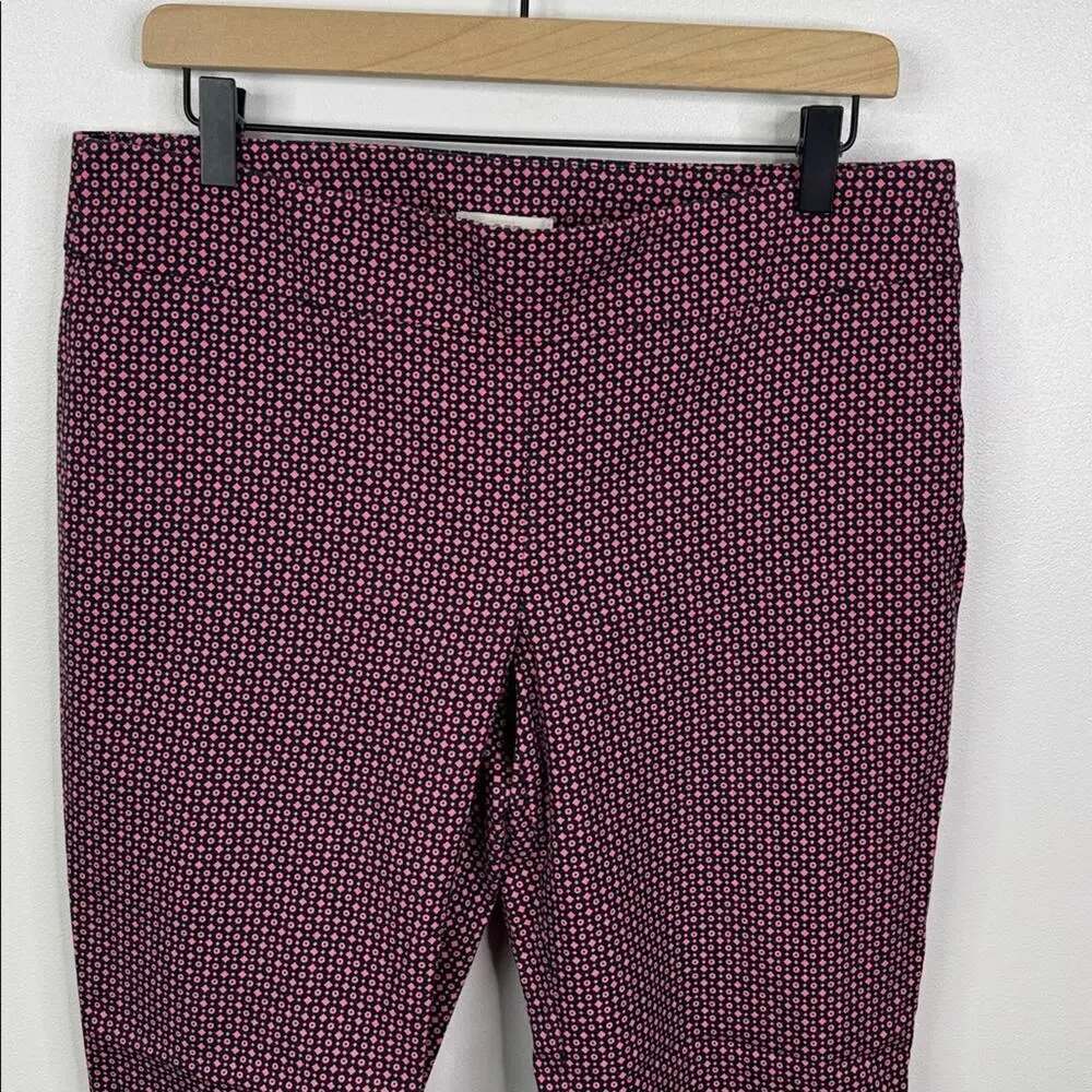 LOFT Pull On Ankle Pants 8 Geometric Diamond Knit Navy Burgundy Quiet Luxury 90s